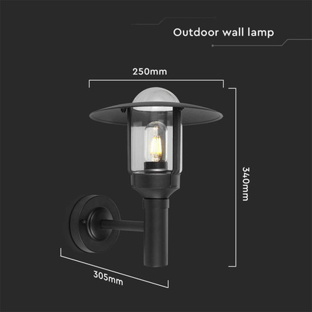 E27 Wall Lamp Holder Clear Glass Matt Black Body