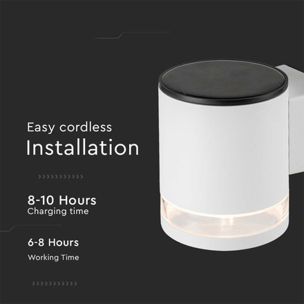 LED Соларна Стенна Лампа 1W 3000K IP44 Бяла SKU 23013 V-TAC