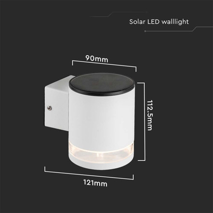 LED Соларна Стенна Лампа 1W 3000K IP44 Бяла SKU 23013 V-TAC