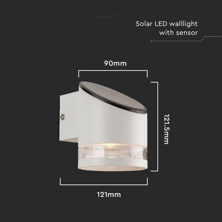 1W LED Solar Wall Lamp SMD With Microwave Sensor IP44 3000K