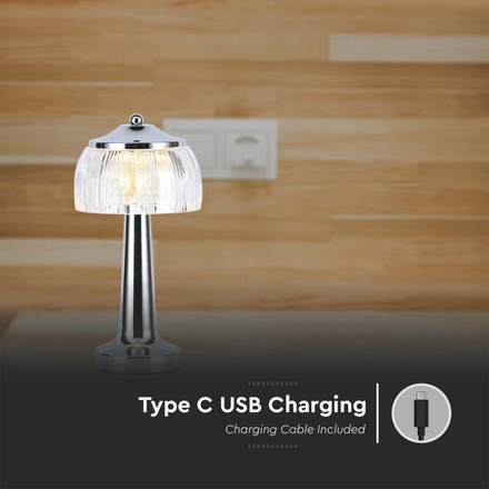 LED Table Lamp 1800mAH BatteryD:13.5*26.5 Chrome Body3IN1