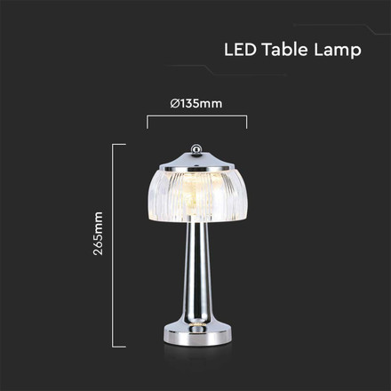 LED Table Lamp 1800mAH BatteryD:13.5*26.5 Chrome Body3IN1