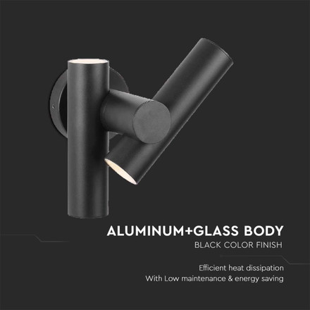 Стенен Спот 2 по 2.6W 3000К IP44 Черен SKU 10473 V-TAC