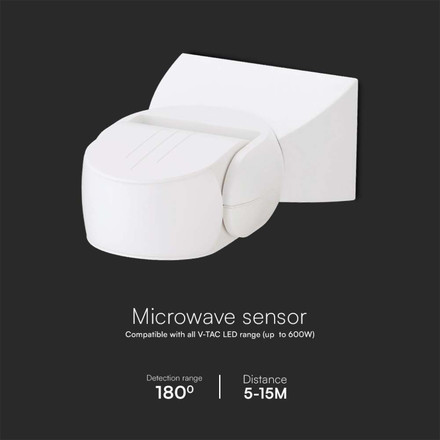 Микровълнов Сензор 300W 180 градуса Бял IP65 SKU 23164 V-TAC