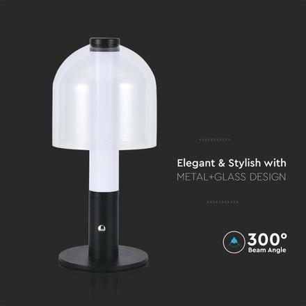LED Table Lamp 1800mAH Battery 140*300 3in1 Black+Transparent Glass Body