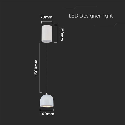 8.5W LED Hanging Lamp Φ100 White Body 3000K