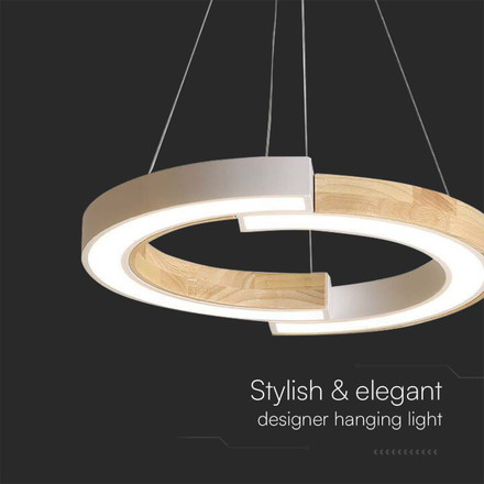32W LED Designer Hanging Lamp (43*100) 4000K White Body Whit Wood