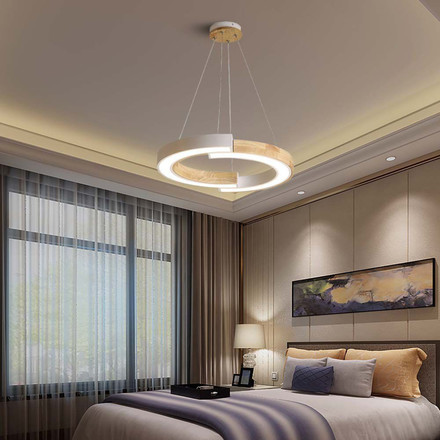 32W LED Designer Hanging Lamp (43*100) 3000K White Body Whit Wood