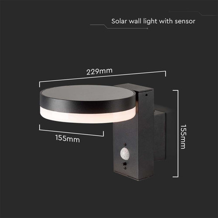 5.5W LED Solar Wall Lamp SMD With PIR Sensor Round IP44 3000K