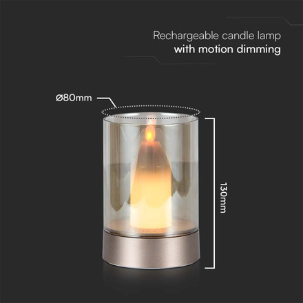 3W LED Candle Table Lamp 3000K Champagne Gold + Amber Glass