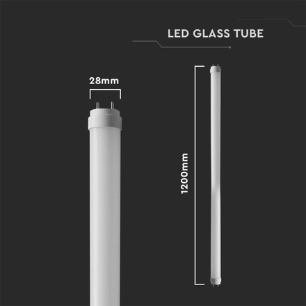LED Tube T8 18W - 120 cm G13 GLASS Tube 6400K 25pcs/Box