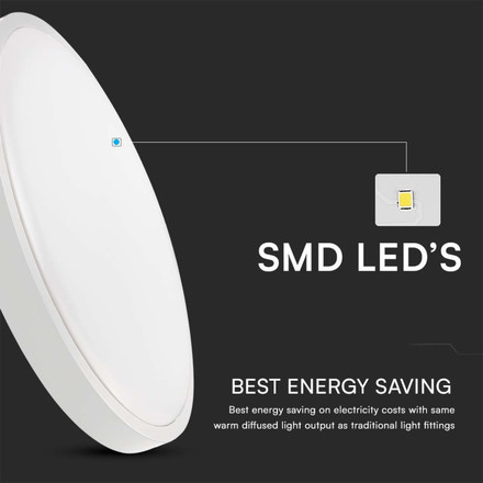 Плафон за таван LED 30W 6400К Кръг Бяла Рамка IP44 SKU 76231 V-TAC