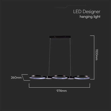 38W LED Designer Hanging Lamp Black 3000K