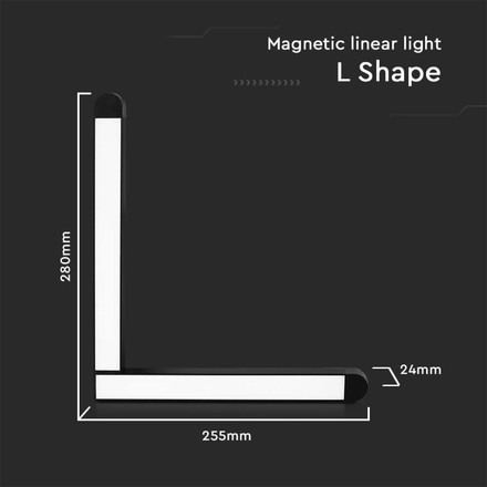 LED Магнитен Осветител L Форма 25W 4000K Черно Тяло SKU 10266 V-TAC