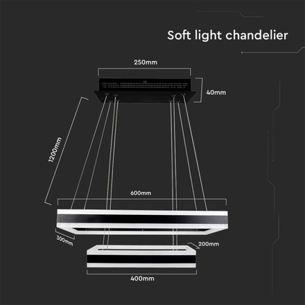 115W Soft Light Chandelier Dimmable Black 3000K