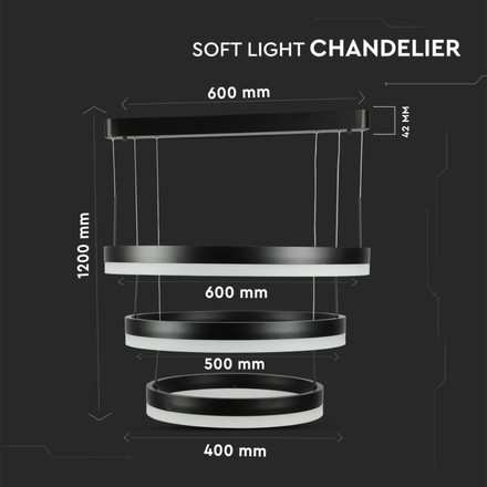 92W Soft Light Chandelier Dimmable Black 3000K