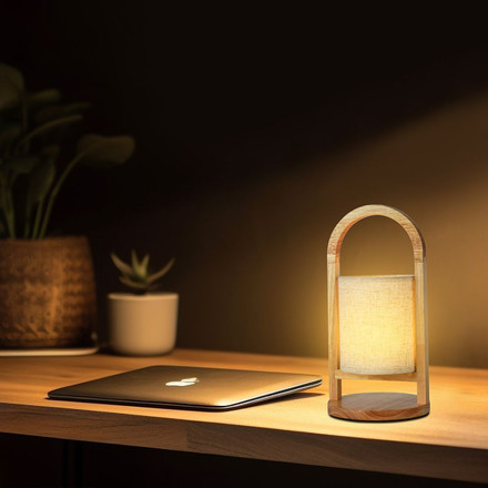 1.5W LED Fabric Table Lamp 3000K Beige Body Wood Handle