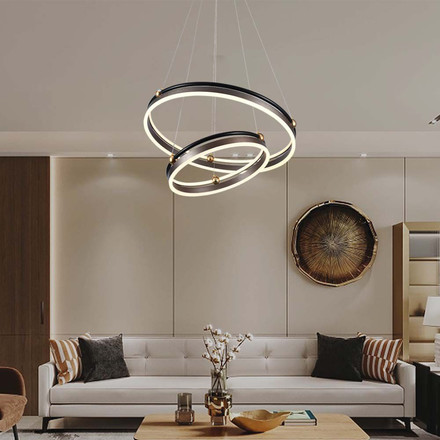 50W LED Designer Hanging Lamp Double Ring 3000K Coffee Body