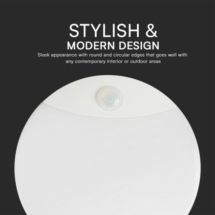 LED Тяло Със Сензор 15W SAMSUNG CHIP 3IN1 Кръг Бяло Тяло IP44 SKU 23420 V-TAC