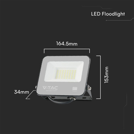 30W LED Floodlight SMD SAMSUNG CHIP 1m Wire Black Body White Frosted Glass 4000K