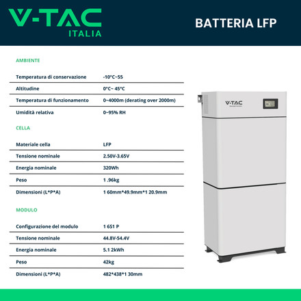 Литиева батерия за фотоволтаични системи 20kWh LiFePO4 400Ah 51.2V SKU 11527 V-TAC