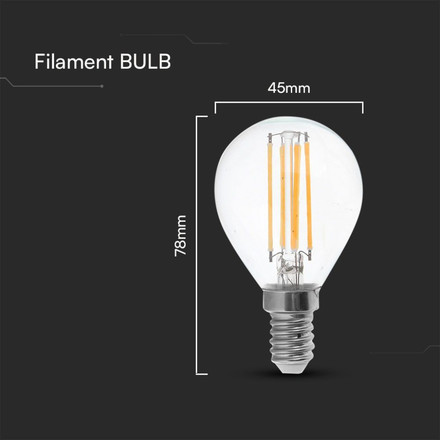 LED Bulb - 6W Filament E14 P45 Clear Cover 4000K