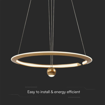 46W LED Hanging Pendant Lamp D600*1500mm 4000K Dimmable Brush Gold