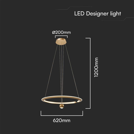 46W LED Hanging Pendant Lamp D600*1500mm 4000K Dimmable Brush Gold