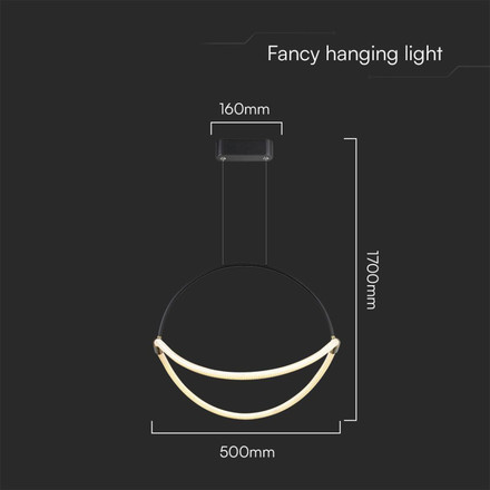 16W LED Handing Pendant Light WIth 1.5m Wire 600mm 3000K Black Body