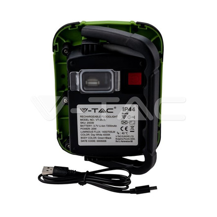 LED Прожектор с батерия 20W 4000К презаредим IP44 с USB + SOS функция SKU 20039 V-TAC