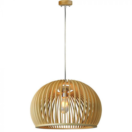 Wooden Pendant Light With Chrome Decorative Cap + Canopy + Lampshade Big Round  D440*H280MM