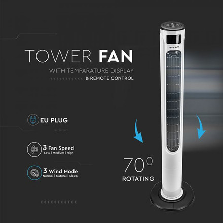 55W LED Tower Fan With Temperature Display Amazon And Google Home Compatible