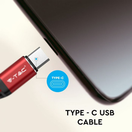 SKU 8634 1 M Type C USB Кабел Червен - Gold Серия с марка V-TAC