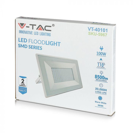 100W LED Floodlight SMD E-Series White Body 3000K