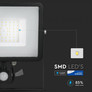 LED Прожектор със сензор 50W 6400К SAMSUNG ЧИП Черно Тяло SKU 471 V-TAC