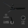 65W LED Ceiling Fan Silver Body RF Control  3 Black  Blades  AC Motor  ( 52INCH )