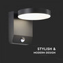 20W ЛЕД Стенна Лампа Сензор Черна Кръг 3000К IP65 SKU 2956 V-TAC